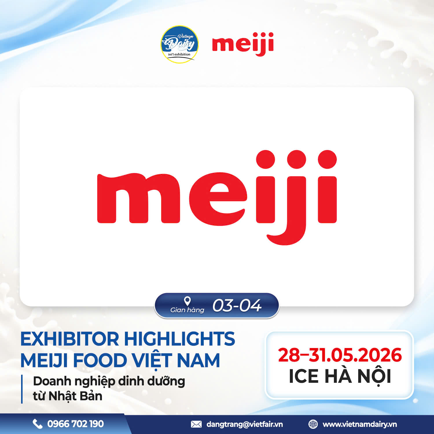 Gian hàng trưng bày sản phẩm dinh dưỡng của Meiji Food Việt Nam tại Vietnam Dairy Expo 2026.