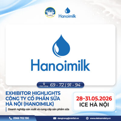 Gian hàng trưng bày sản phẩm của nhà tài trợ đồng hành Hanoimilk tại Vietnam Dairy Expo 2026.