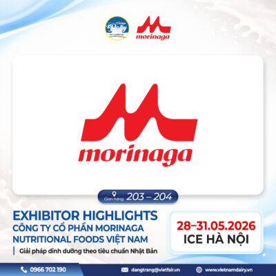 Gian hàng trưng bày sản phẩm dinh dưỡng của Morinaga Nutritional Foods Việt Nam tại Vietnam Dairy Expo 2026.