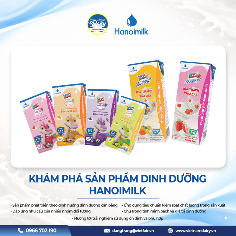 Gian hàng trưng bày sản phẩm của nhà tài trợ đồng hành Hanoimilk tại Vietnam Dairy Expo 2026.