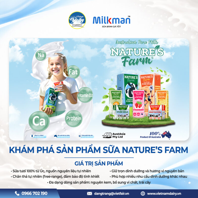 Gian hàng sữa tươi nhập khẩu quốc tế của Milkman Việt Nam tại Vietnam Dairy Expo 2026.