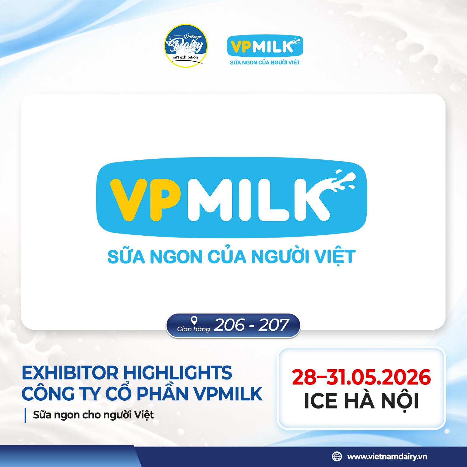 Không gian trưng bày các dòng sản phẩm sữa dinh dưỡng và giải pháp sản xuất gia công của VPMilk.