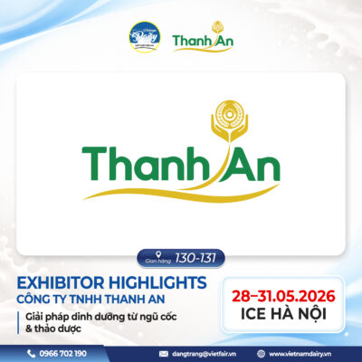 Gian hàng trưng bày sản phẩm dinh dưỡng ngũ cốc và thảo dược của Công ty Thanh An tại Vietnam Dairy Expo 2026.
