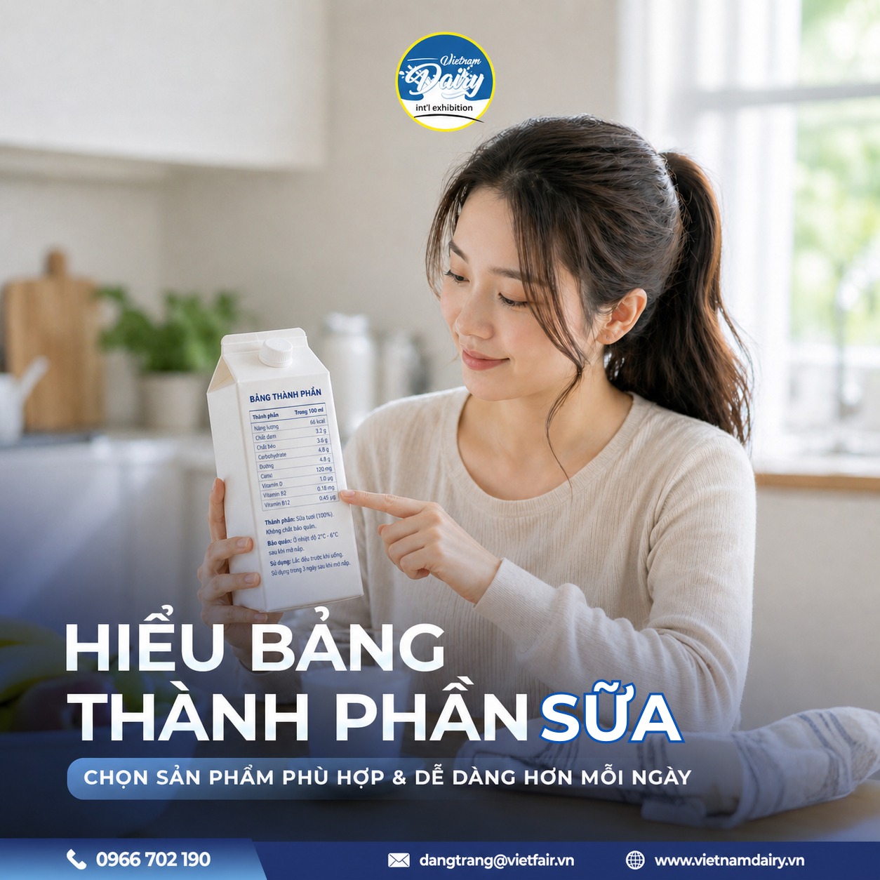 Cận cảnh bảng thành phần dinh dưỡng trên vỏ hộp sữa.